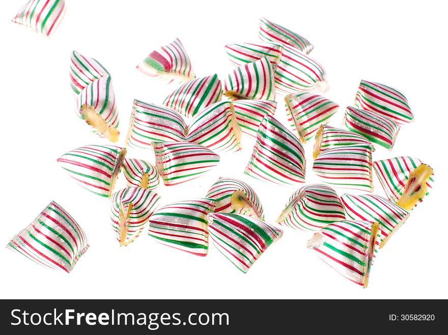 Picture of different sweets and candy on a white isolated background