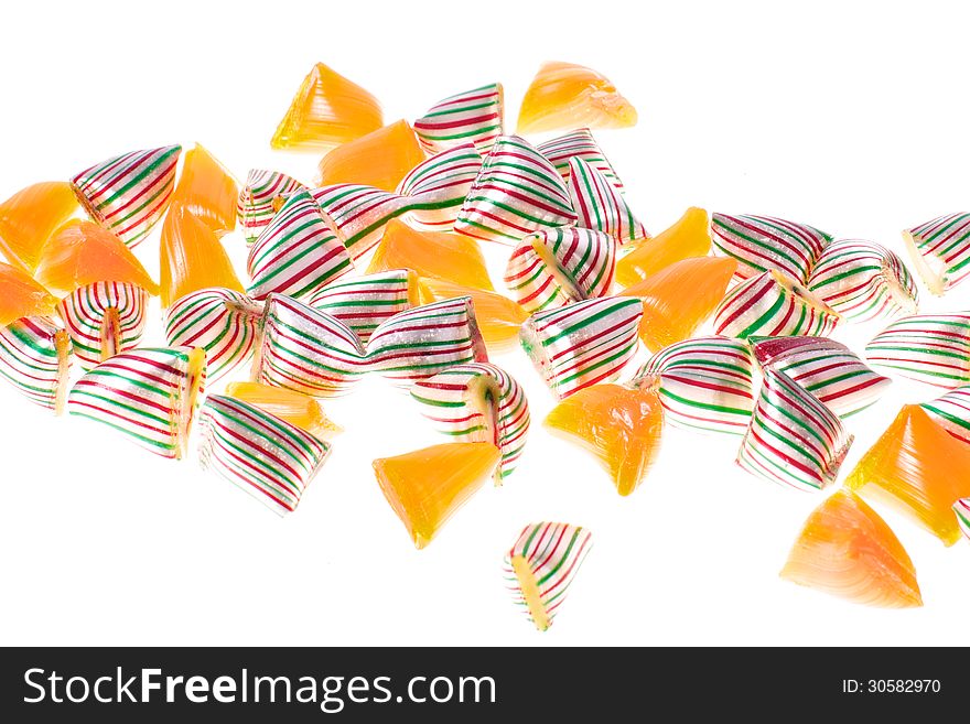 Picture of different sweets and candy on a white isolated background