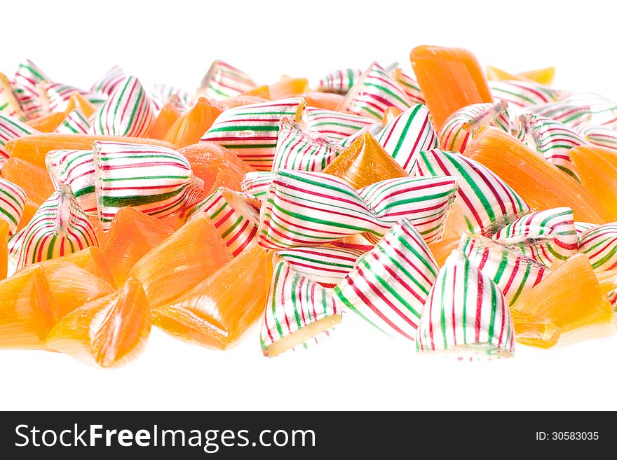 Picture of different sweets and candy on a white isolated background