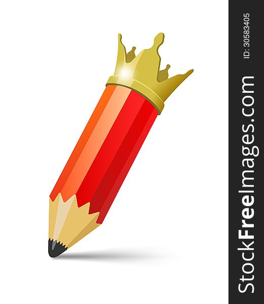 Red pencil with gold crown. Vector illustration. Red pencil with gold crown. Vector illustration