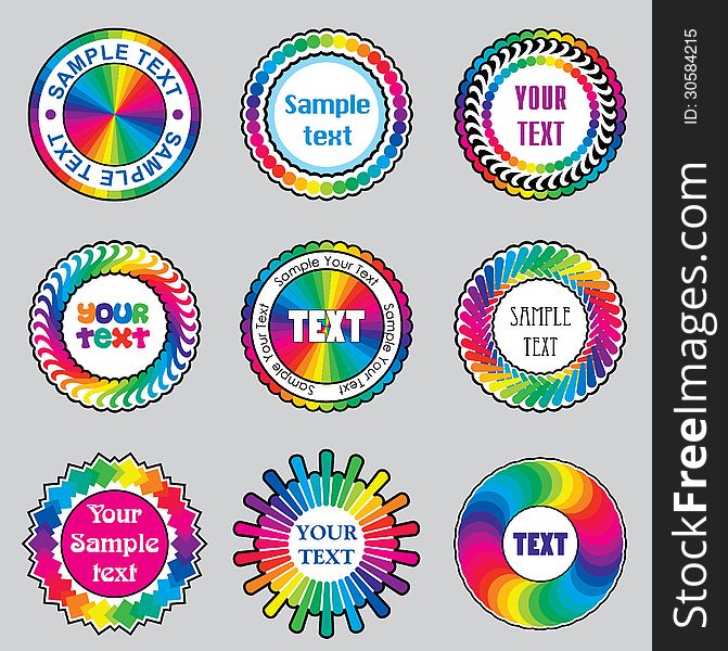 Set vector images of color rainbow label and sticker. Set vector images of color rainbow label and sticker