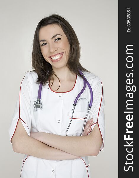 Young woman doctor with stethoscope