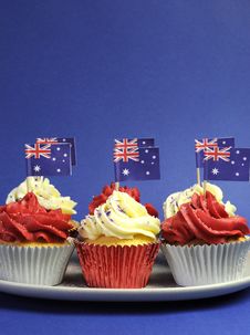 Australian Theme, Cupcakes With National Flag Royalty Free Stock Photo Australian Theme, Cupcakes With National Flag Royalty Free Stock Photo