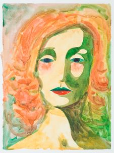 Hand Drawn Watercolor Illustration Of Melancholic  Woman Royalty Free Stock Photography