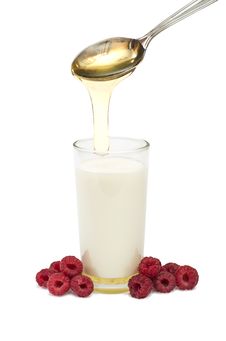 Milk, Raspberries, Honey - The Cure For The Common Cold Royalty Free Stock Photo Milk, Raspberries, Honey - The Cure For The Common Cold Royalty Free Stock Photo