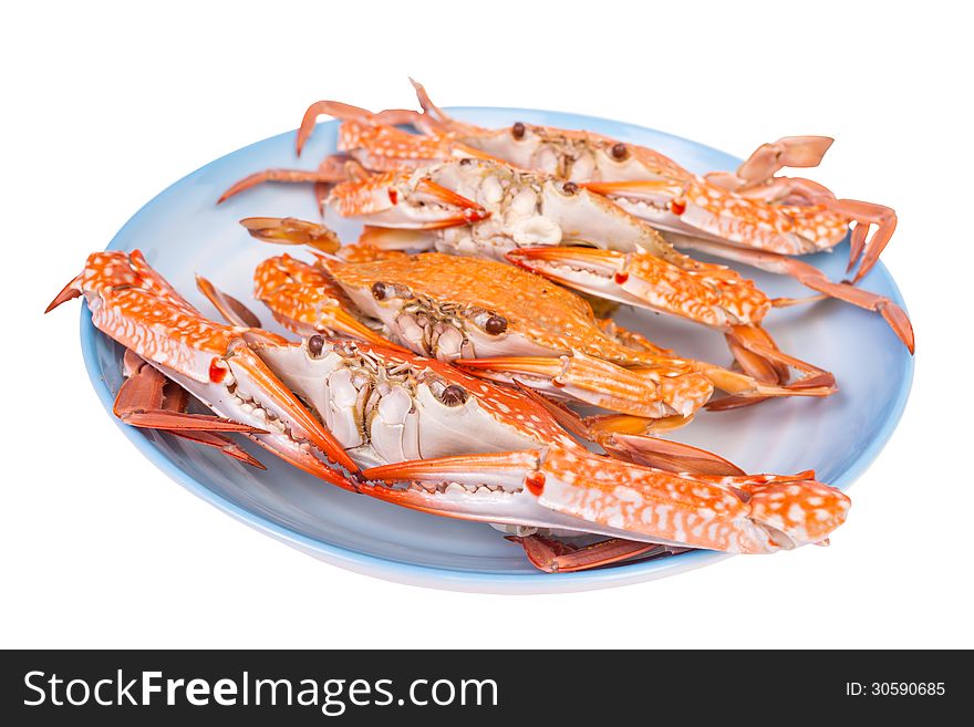 Steam food crab on dish white background