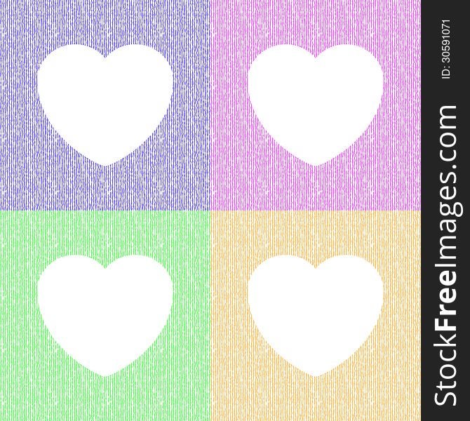 Four white heart patterns on seamless liquid background in pastel colors. Four white heart patterns on seamless liquid background in pastel colors