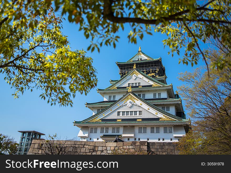 Osaka castle under the blue sky