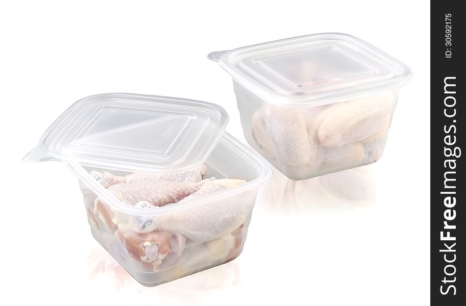 Plastic Food Storage Box Whit Chiken  On White