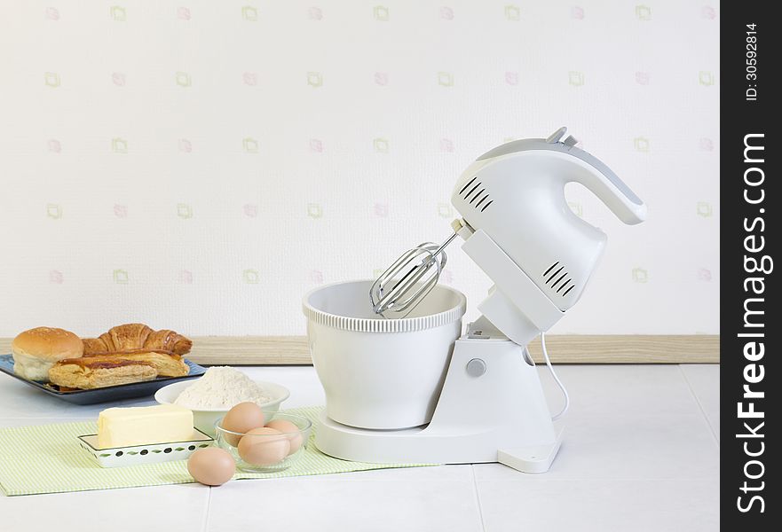 Flour mixer machine tool for your bakery preparing in the kitchen interior. Flour mixer machine tool for your bakery preparing in the kitchen interior