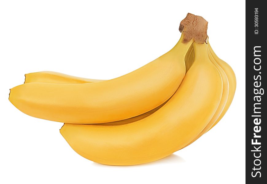 Bunch Of Bananas Isolated On White Background. Closeup.