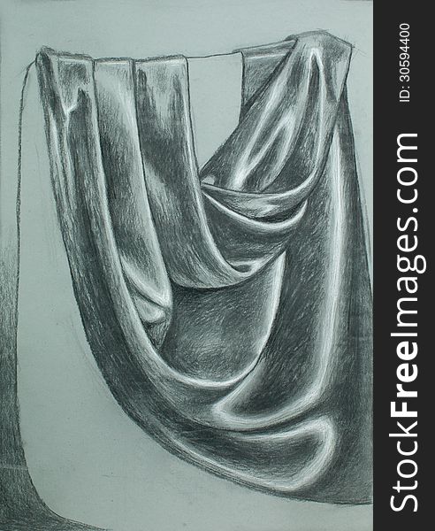 Hand Drawn Illustration Of Folded Satin Curtain