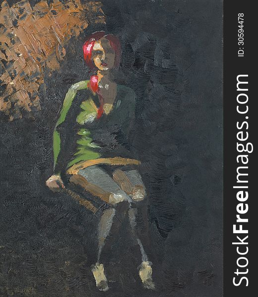 Painting of woman sitting in the dark