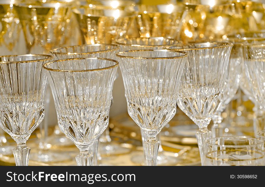 Group of fine glass golden cups. Group of fine glass golden cups