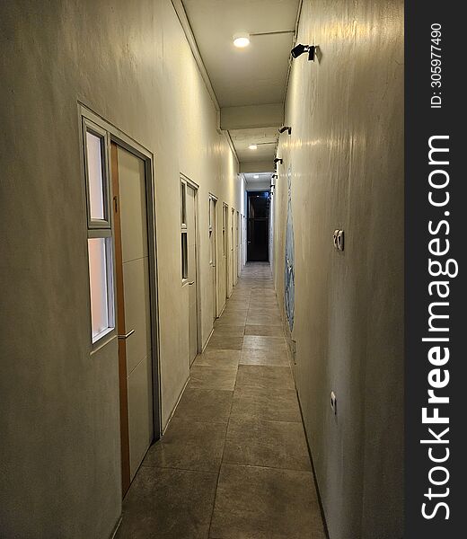 The Hotel Corridor At Night Is Quiet