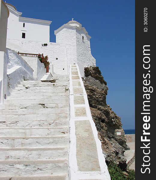 View on the white church with long stairs. View on the white church with long stairs