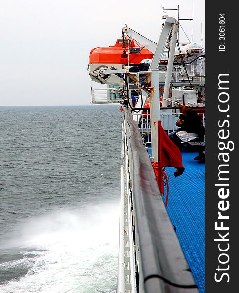 Front part of a car ferry going over the baltic sea