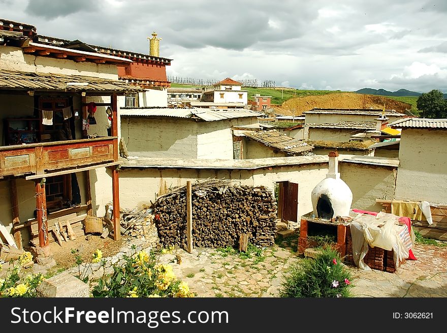 A interior view of a tibetan house on a hillside