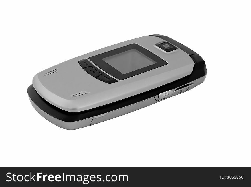 Grey mobile phone isolated on white