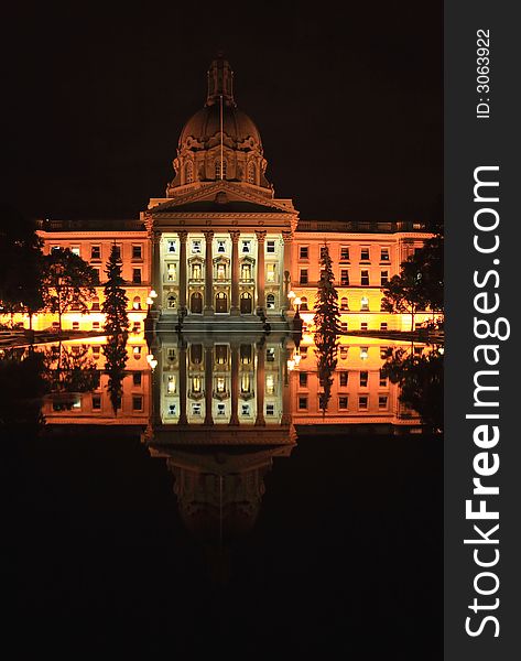 Night shot of provincial capital building with reflecting pool. Night shot of provincial capital building with reflecting pool.