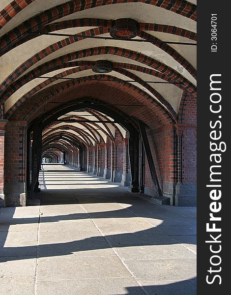 Stone arches of a corridor on Oberbaumbrucke in Berlin. Stone arches of a corridor on Oberbaumbrucke in Berlin