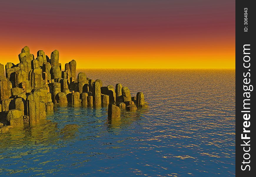 Large stones on a sea cost  - 3d illustration. Large stones on a sea cost  - 3d illustration.