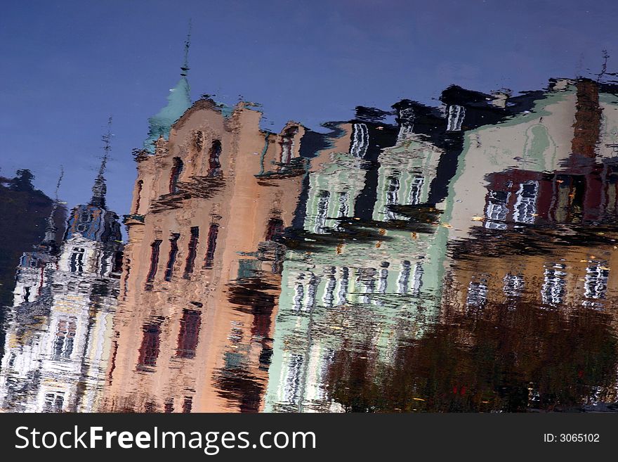 Reflection,city, town , Czech, river, urban. Reflection,city, town , Czech, river, urban