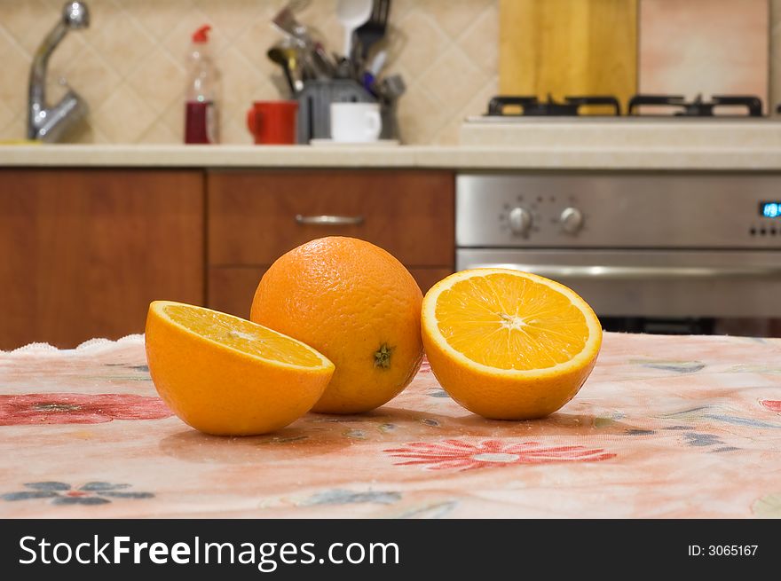 Fresh oranges on the kitchen.