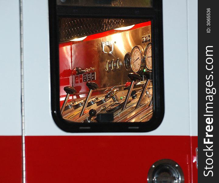 A fire truck instruments close-up