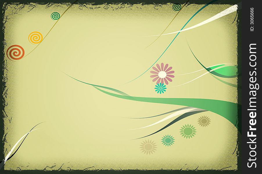 Floral background illustration with textured frame. Floral background illustration with textured frame