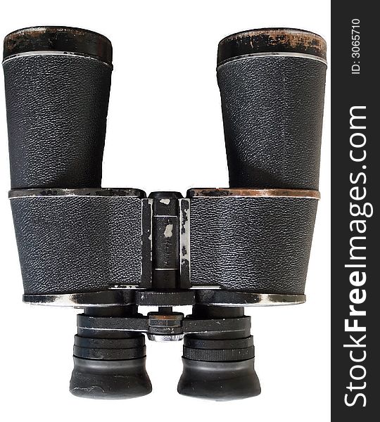 Picture of black binoculars isolated on white background