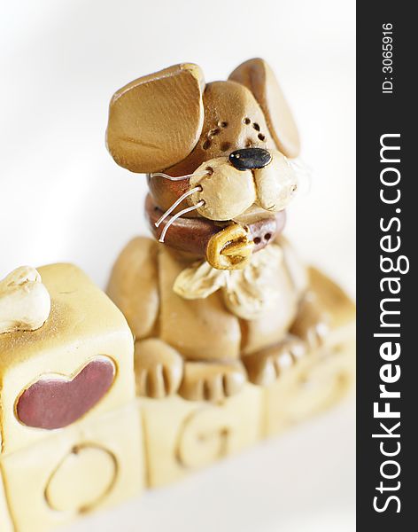 Clay toy model of a dog with I love dog blocks. Clay toy model of a dog with I love dog blocks.