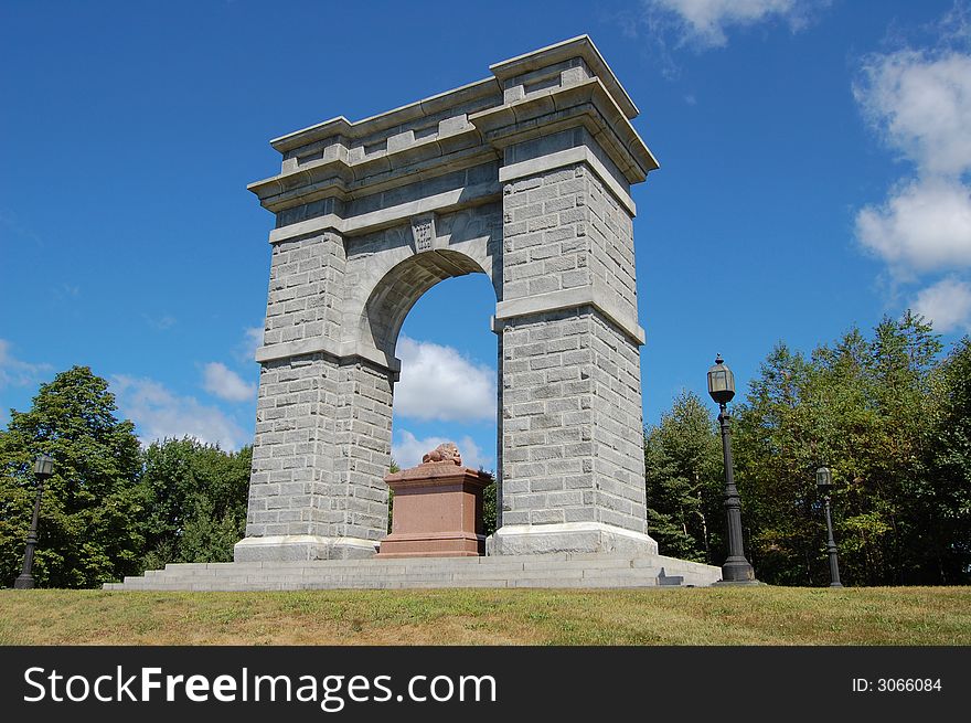 A huge granite monument on a hill overlooking the town of Tilton, NH. A huge granite monument on a hill overlooking the town of Tilton, NH.