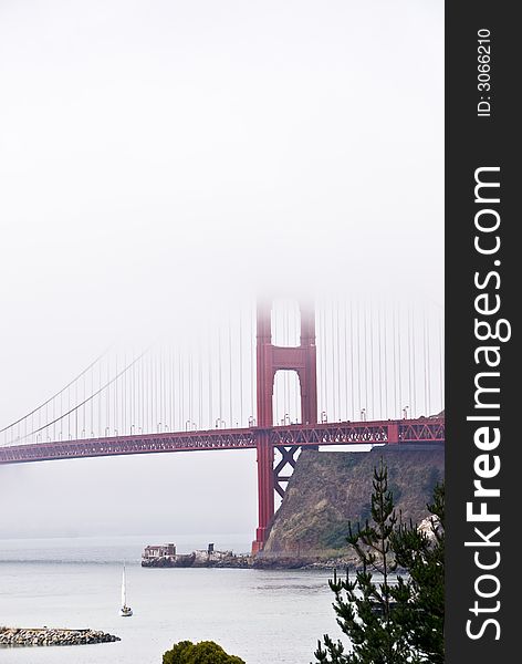 The San Francisco Golden Gate Bridge in the fog. The San Francisco Golden Gate Bridge in the fog