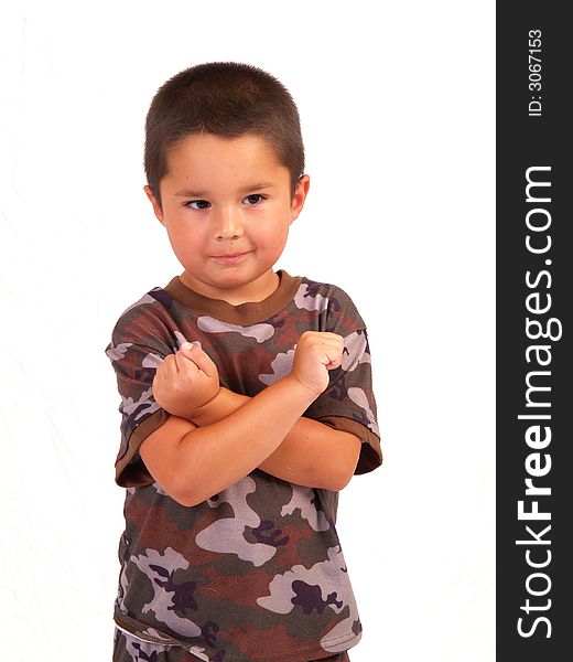 Little boy wearing Camouflage outfit. Little boy wearing Camouflage outfit