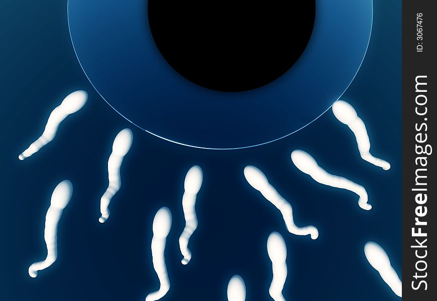 An image of some sperm about to fertilize an egg.