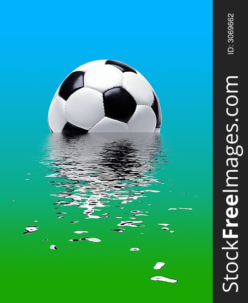 Football - kick, focus on ball with water in back ground. Football - kick, focus on ball with water in back ground