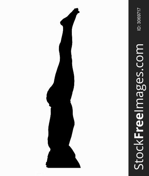 Hatha Yoga posture pole position-head upside down in a white background