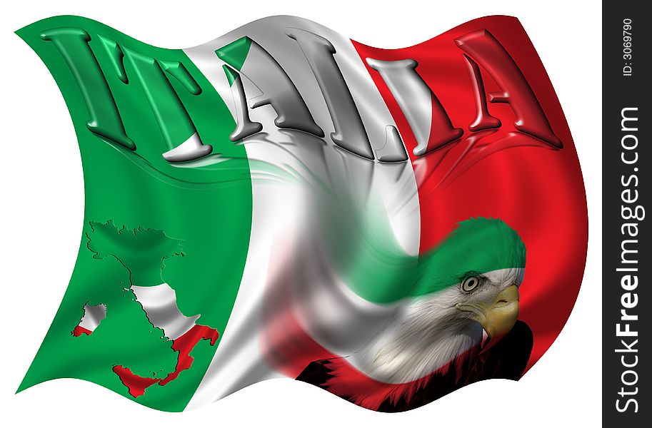Italy Flag / Map & Eagle / White Background / Wind