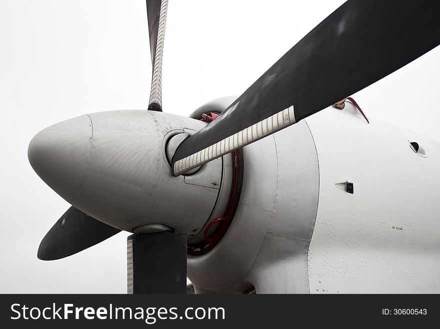 New image with airplane propeller detail of civil vehicle. New image with airplane propeller detail of civil vehicle