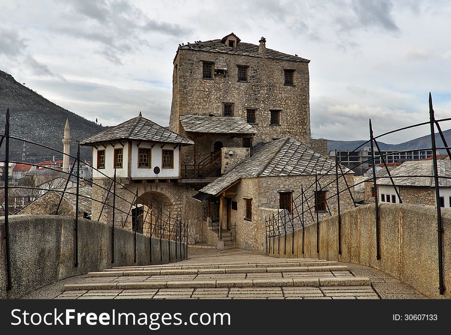 The main landmark in the Bosnian city Mostar. The main landmark in the Bosnian city Mostar.