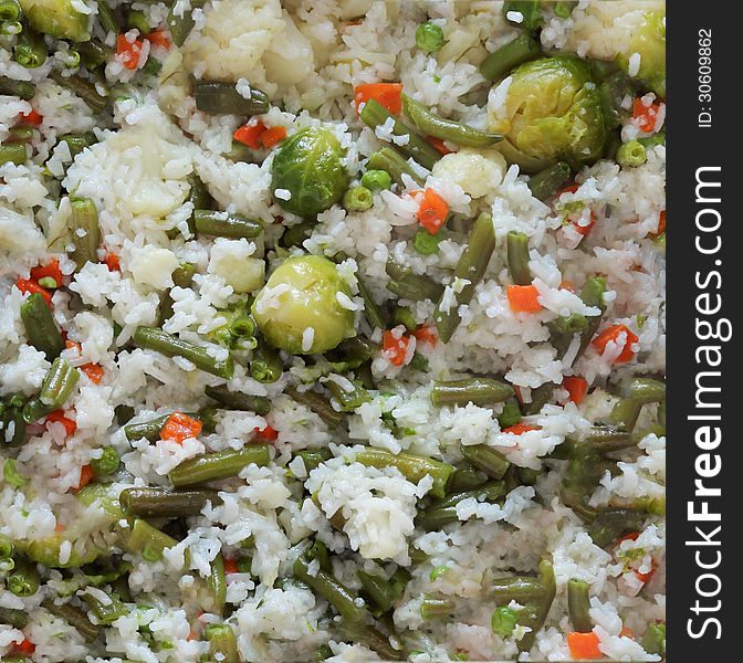 Mixed vegetables with rice background