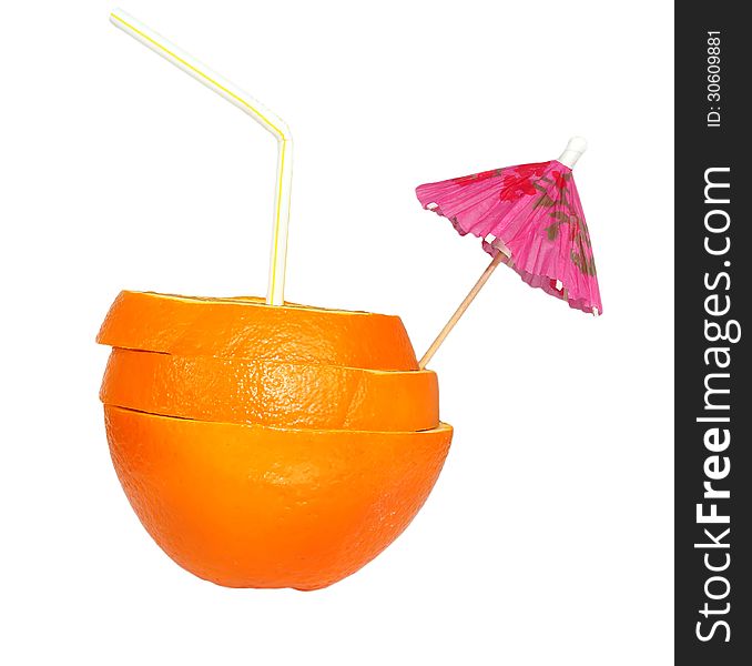 Cocktail Of Orange With A Straw And An Umbrella