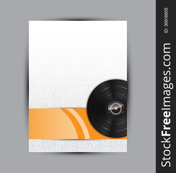 Abstract music background illustration for your design with a vinyl disk and space for text.