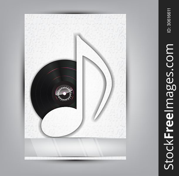 Abstract music background illustration for your design with a music note and a vinyl disk.