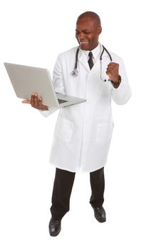 Happy African-American Doctor With Laptop Stock Image Happy African-American Doctor With Laptop Stock Image