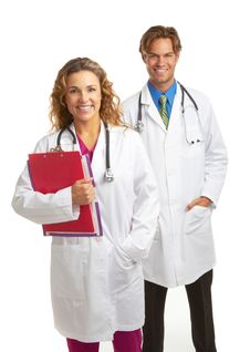 Happy Young Attractive Doctor And Nurse Royalty Free Stock Image Happy Young Attractive Doctor And Nurse Royalty Free Stock Image