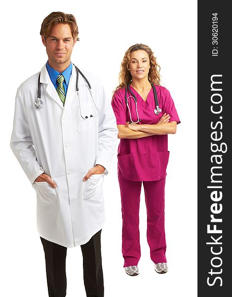 Young Serious Doctor And Nurse