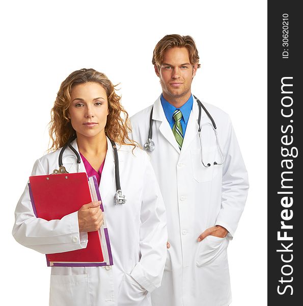 Young Serious Doctor And Nurse