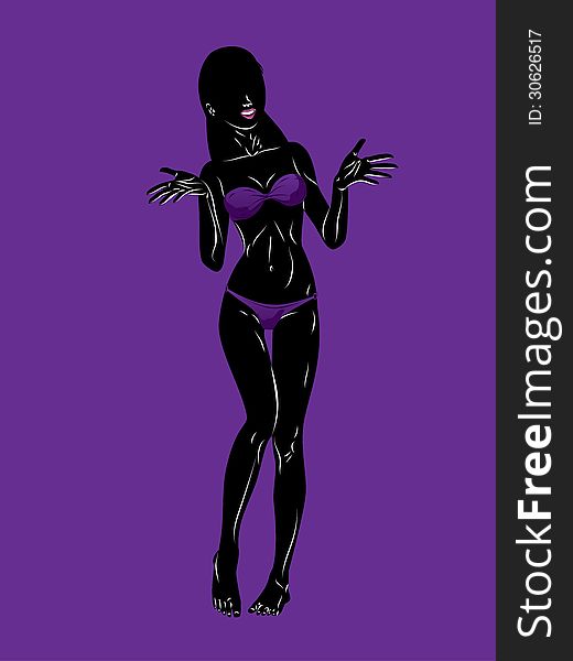 Silhouette of a beautiful girl in violet bikini. Silhouette of a beautiful girl in violet bikini.
